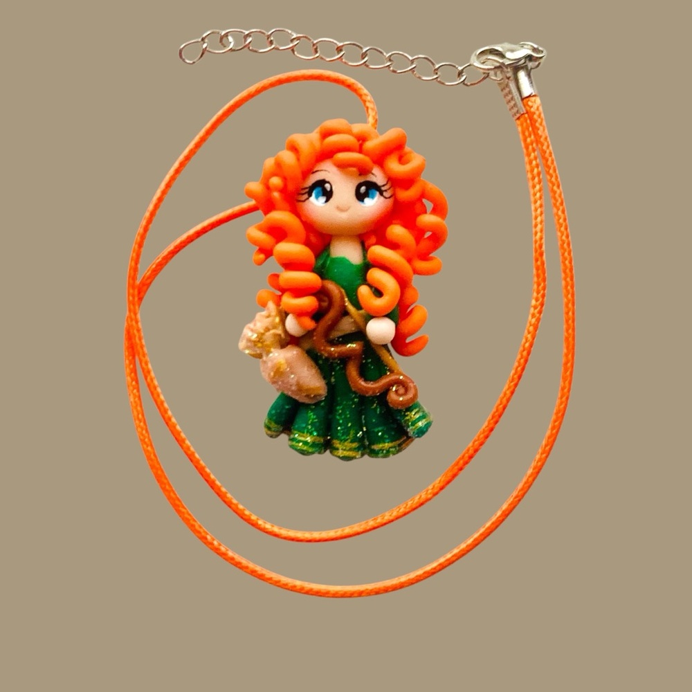 Large 3D Princess Merida of Disney Movie Brave Handmade Orange & Green Necklace - Picture 3 of 3